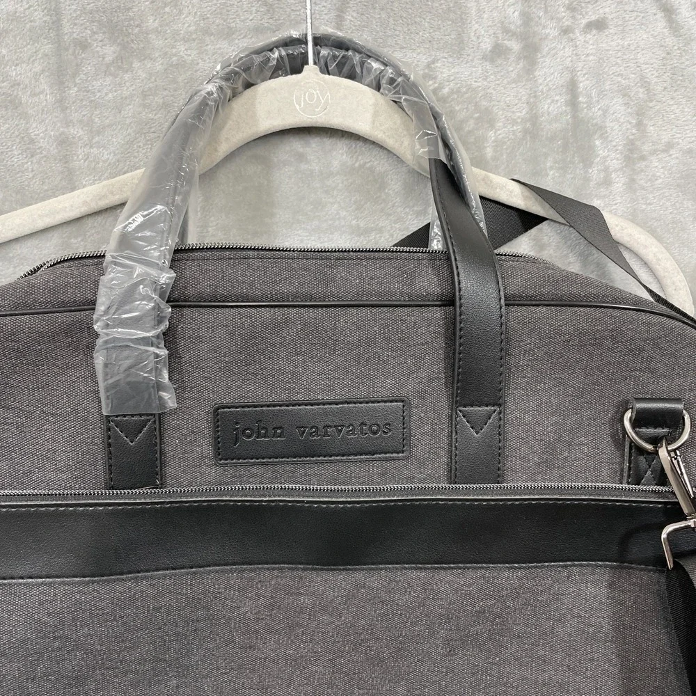 John Varvatos Canvas Tote Lightweight Laptop Messenger‎ Bag Gray/Black NWOT